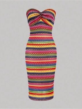 Strapless Multicolor Stripe Bodycon Dress